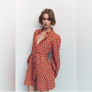 Zara Printed Short Dress Orange - Size Small